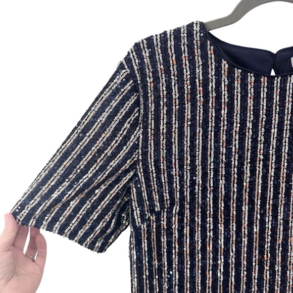 NWT Anthropologie Flat White Short-Sleeve Sequin Stripe Midi Dress Size Small - Picture 7 of 14